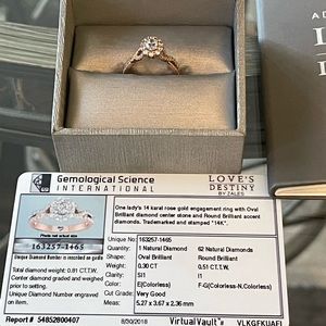 One lady’s 14karat rose gold engagement ring with oval Brilliant diamond stone